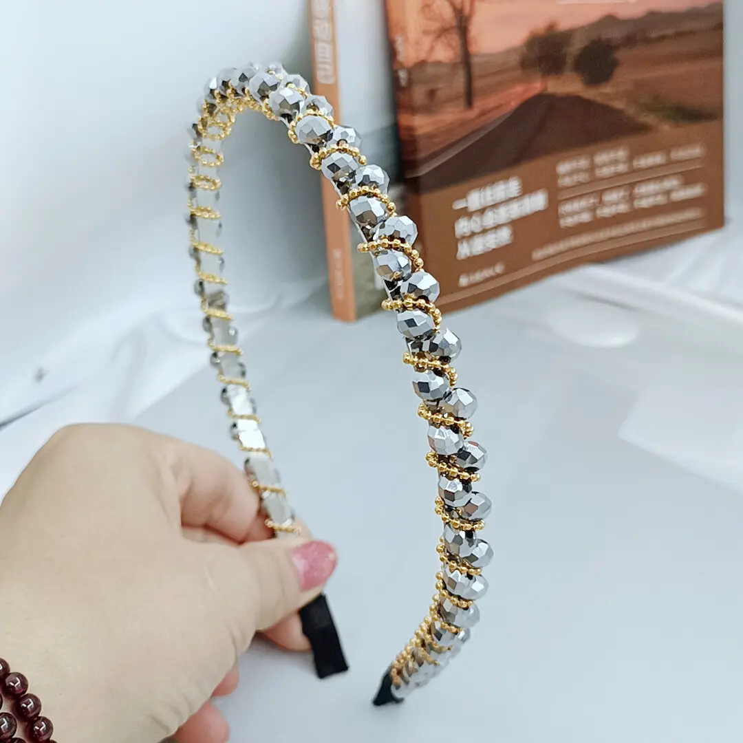 DOMOHO South Korea Fashion Simple Crystal Adult Headband Non-Slip Press Hairpin with Temperament Rhinestone Wholesale for Women