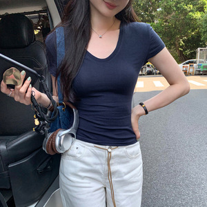 RUICHI 流行街头服饰 V 领 T 恤，莱赛尔羊毛混纺流行短袖夏季女式衬衫 - Product Image 1