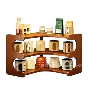 Wooden Corner Cup Storage Rack 3 Tier Solid Wood Kitchen Countertop Organizer For <b>Teacups</b> Water Cups And Utensils - Product Image 1