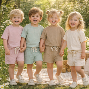 Ropa Infantil Unisex Personalizada, Pantalones Cortos y Camisetas con Cintura Elástica de Algodón, Conjuntos Cortos de Verano para Niños y Niñas, Ropa para Bebés al por Mayor - Product Image 1