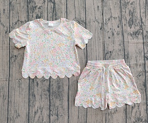 Ensembles de vêtements pour filles RTS Boutique Casual Garden Flower Print, été, 95% coton, 5% élasthanne, nouveaux shorts pour enfants à bordure festonnée - Product Image 4