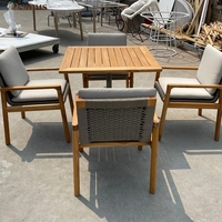 Ensemble de table et chaises de salle à manger d'extérieur en teck de luxe, 4 personnes, table carrée, mobilier de salle à manger pour patio, villa, jardin