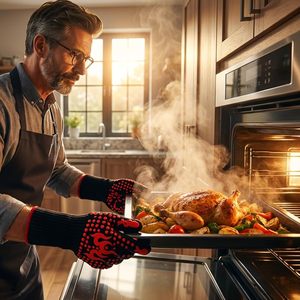 Gants de barbecue et de four imprimés résistants à la chaleur extrême, en silicone et coton, de qualité alimentaire, pour la cuisine, la cuisson et la manipulation des casseroles - Product Image 4