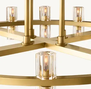 Sunwe American Villa Modern Luxury Lighting Luxury Lacquered Burnished Brass 60 Inch Arcachon LED Round Two-Tier Chandelier
