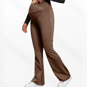 Pantalon <span class=keywords><strong>de</strong></span> yoga évasé taille haute pour femme enceinte avec bande croisée à la taille, coupe ajustée, extensible, pour usage quotidien - Product Image 2