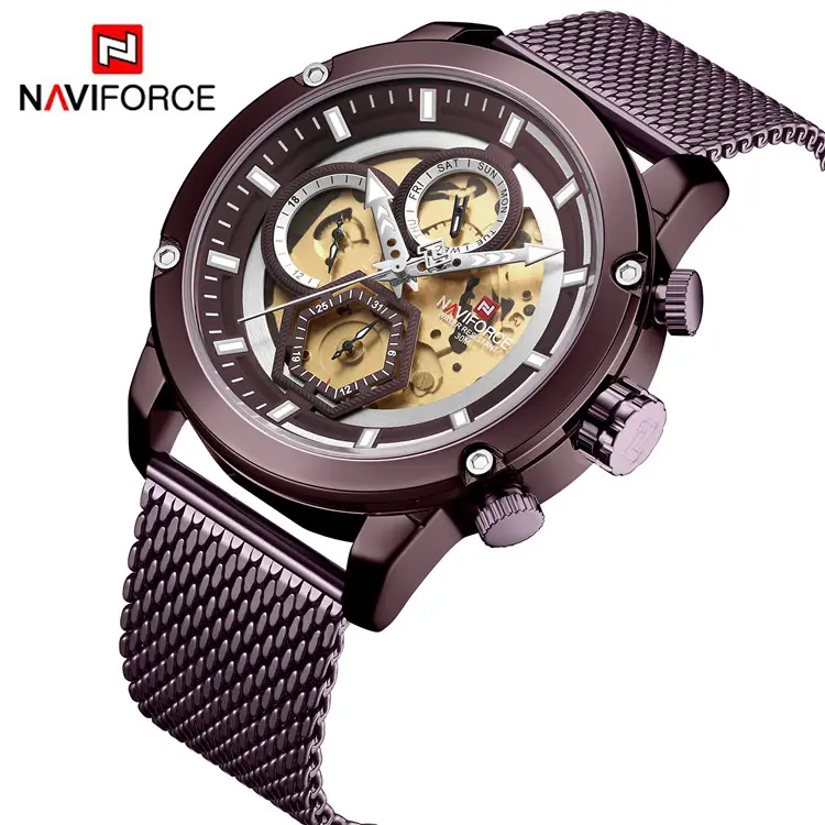 Naviforce 9167 CECE Transparent Literal Watch Men's Fashion Personality 3ATM Waterproof Stainless Steel Milanese Watchband Watch