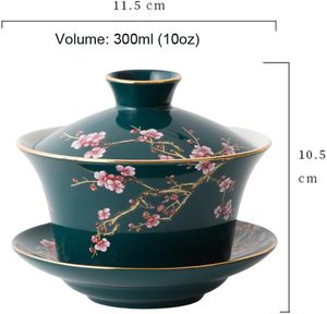 Hand-Painted Traditional Chinese Crane Rose Porcelain Gaiwan Set Green Lacquer <b>Tea</b> Bowl Saucer Infuser-Heat-Resistant <b>Tea</b> Set - Product Image 4
