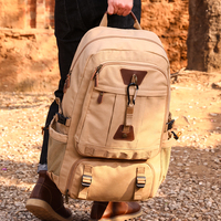 Sac à dos en toile kaki à motif géométrique, fermeture éclair, grande capacité, vintage, multi-poches, voyage, extérieur, tactique, unisexe, sac à dos de jour