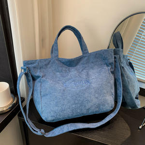 Usine en gros populaire Texture haute capacité couleur unie sac à bandoulière personnalisé toile sac fourre-tout avec fermeture éclair - Product Image 2