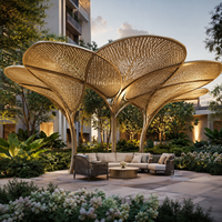 Pavillon extérieur de luxe à motif de feuilles moderne, découpé au laser, sculpture paysagère, design 3D, support de projet