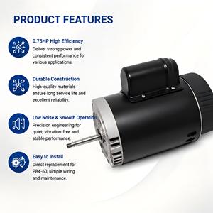 Motor de Repuesto de 0.75HP para Bomba de Refuerzo PB4-60, 115/230V, Motor para Bomba de Refuerzo de Limpiador de Piscinas, Fácil Instalación, Alta Eficiencia - Product Image 3