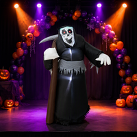 Figurine classique du Grim Reaper en robe noire tenant une faucille, design auto-gonflant, une décoration de jardin emblématique pour Halloween