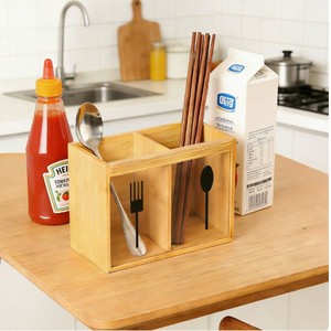 กล่องเก็บช้อนส้อมไม้ไผ่พร้อมช่องใส่ตะเกียบสำหรับบริการบุฟเฟ่ต์ในครัว - Product Image 3