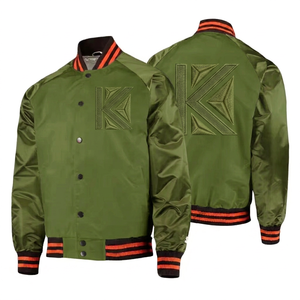 Chaqueta Universitaria de Satén Blanca y Marrón para Hombre con Logotipo K Bordado, Chaqueta Unisex Personalizada con Letras de Poliéster - Product Image 5