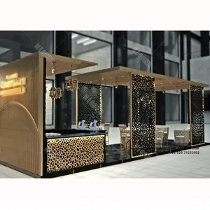 Design de quiosque de café ao ar livre estilo high-end, armários de exibição de cafeteria, quiosque de madeira, shopping