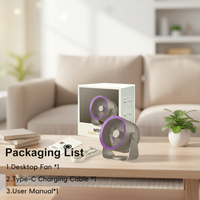 Ventilateur de table pliable à piles avec lumière LED nocturne, idéal pour hôtel, camping-car, voiture, usage domestique, autonomie de 6 à 8 heures