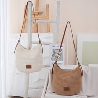 Sac fourre-tout tricoté style coréen à porter sous le bras, grande capacité, décontracté, tendance, pour l'été et les vacances à la plage, avec fermeture à lacets