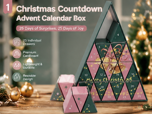 Boîte de calendrier de l'avent vert rose triangulaire avec 25 tiroirs individuels et impression personnalisée - Product Image 3