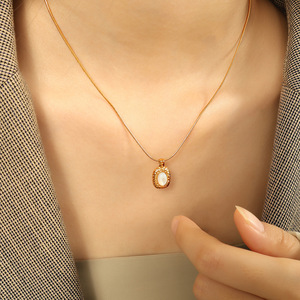 Water Drop Pearl Pendant Necklace Gold Plated <b>Titanium</b> Steel For Women Everyday Wear Solitaire Pendants Bezel Setting - Product Image 3