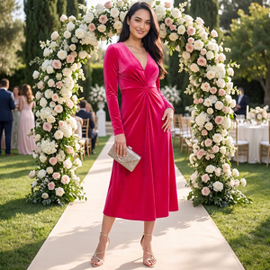 <span class=keywords><strong>Vestido</strong></span> de Fiesta de Terciopelo <span class=keywords><strong>Magenta</strong></span> de Lujo al por Mayor, con Cuello en V y Manga Larga, Elegante <span class=keywords><strong>Vestido</strong></span> de Noche <span class=keywords><strong>para</strong></span> Mujer, Personalizable - Product Image 4