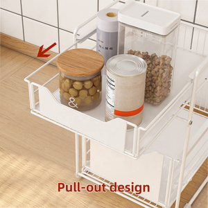 Cuisine salle de bain sous évier <span class=keywords><strong>armoire</strong></span> 2 niveaux pliable tiroir coulissant organisateur caddie étagère supports de rangement - Product Image 2
