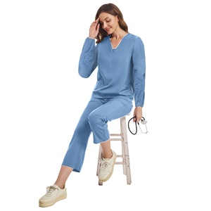 Women's Long Sleeve <b>Scrub</b> Set Moisture Wicking Split Uniform Hospital Workwear Size S XXL - Product Image 5