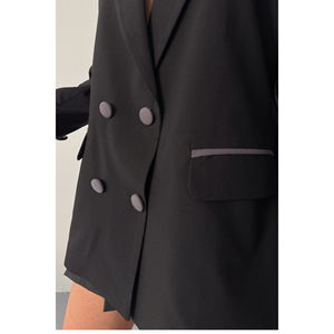 Blouson Teddy Designer Automne-Printemps avec Boutons, en Cuir de Mouton Noir Matelassé et Rembourrage en Polyester Coton Teint - Product Image 4