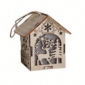 Maisons de Noël en bois LED de haute qualité en gros, ornements suspendus colorés, décoration de sapin de Noël personnalisée, miniature - Product Image 1
