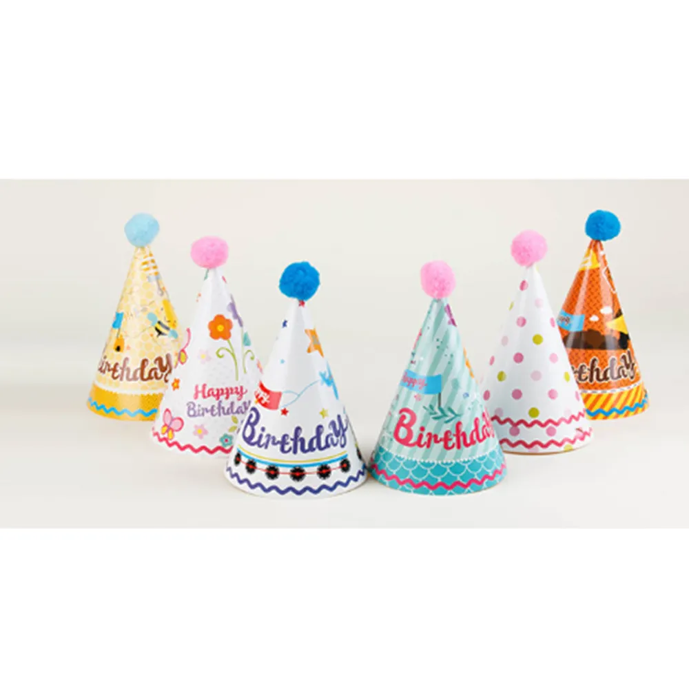 Party hüte mit Pom Pom-Buntes Geburtstags zubehör, Tee party, Kinder Haustiere Kegel Party hut | Geburtstags feier