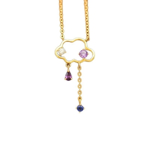 Collana Cristiana da Donna FY-N925 in Argento Sterling S925 Placcato Oro 18K con Design a Nuvola Personalizzabile e Zirconi Multicolore - Product Image 5