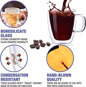 <span class=keywords><strong>Tasses</strong></span> à café en verre transparent à double paroi isolées résistantes à la chaleur personnalisées de 12 oz et 16 oz avec poignée pour expresso, latte, cappuccino, thé - Product Image 4