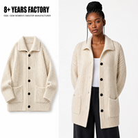 Cardigan côtelé Heather à col montant et boutons, coupe oversize à épaules tombantes, style coréen, épais, automne-hiver, pour femme, vente en gros