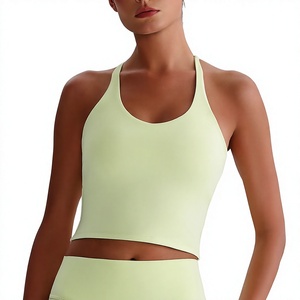 Women's Light Green Scoop Neck <b>Crop</b> <b>Top</b> Seamless Tank <b>Top</b> Breathable Solid Color Yoga <b>Top</b> Regular Fit Sleeveless - Product Image 1