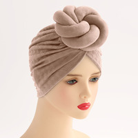 Nuevo sombrero de turbante étnico indio de Color sólido con bola de giro tridimensional para Amazon Pañuelo de verano transfronterizo hecho