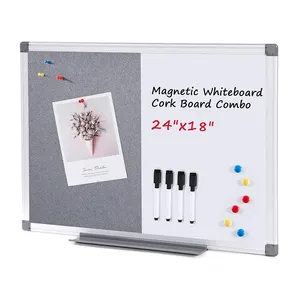Hot sale white board and cork board combo aluminum frame magnetic dry erase whiteboard and fabric notice board combination
