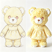 Adorable Ours en Peluche Jaune Doux avec Robe à Pois – Jouet en Peluche Animal Mignon