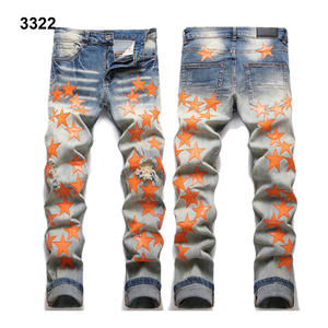 High Street Punk Style Streetwear Y2K Ropa 2024 Hombres Slim Shot <span class=keywords><strong>Jeans</strong></span> Star Leather Patch Fashion Slim Mans <span class=keywords><strong>Jeans</strong></span> - Product Image 6