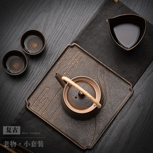 Retro Ceramic <b>Tea</b> <b>Set</b> With Teapot And Two <b>Cups</b> Portable Kung Fu <b>Tea</b> Travel <b>Set</b> Dehua Pottery Irregular Shape - Product Image 3