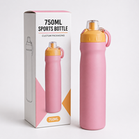Bouteille de sport 750 ml, impression par transfert thermique couleur, bouteille d'eau isolée sans BPA, gourde isotherme en acier inoxydable, 12-24 heures