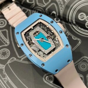 Reloj Mecánico 037 de Lujo Sencillo con Caja de Cerámica Azul y Oro Rosa con Incrustaciones de Diamantes, Doble Visualización de Fecha y Hora, Esfera Semi-Squeletizada - Product Image 6