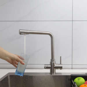 Venta caliente cepillo satinado 3 vías grifos de acero inoxidable 3 vías <span class=keywords><strong>grifo</strong></span> <span class=keywords><strong>doble</strong></span> manija 360 rotación libre grifos de ósmosis - Product Image 2