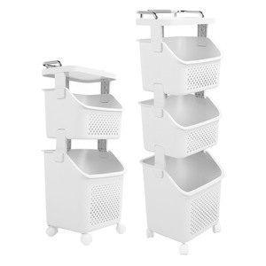 <span class=keywords><strong>Panier</strong></span> <span class=keywords><strong>à</strong></span> <span class=keywords><strong>linge</strong></span> roulant avec roulettes, 2 ou 3 niveaux, grande capacité, en plastique PP ABS, pour le rangement des vêtements dans la salle de bain ou la cuisine - Product Image 1