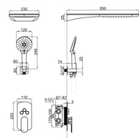 Ensemble de mitigeur de douche thermostatique mural à 3 voies pour Chrome avec cartouche de douche à effet pluie, noyau de valve en céramique et robinet de bain