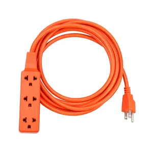 Cable de extensión Enchufe plano rojo Tira de alimentación de EE. UU. Salida múltiple Calibre 16/14 para exteriores Cable de extensión SJT de 3 puntas