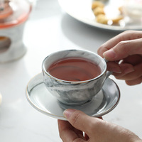 Ensemble tasse et soucoupe en céramique marbrée INS Gold, ensemble de 6 pièces, petite capacité, tasse à thé de l'après-midi, 6 tasses, 6 assiettes, boîte cadeau