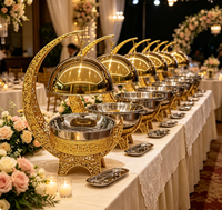 Nouveau Réchaud de Buffet Professionnel Diamant 8L en Acier Inoxydable Doré pour Restauration, Chauffe-Plats Suspendu