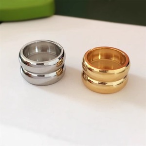 Bague <span class=keywords><strong>Atila</strong></span> étanche en acier inoxydable plaqué or 18 carats, géométrique, sertie de canaux, tendance, double couche, large et lisse, pour fiançailles - Product Image 1