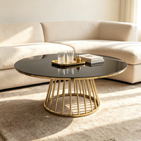Table basse pliable en acier inoxydable doré avec plateau en verre noir, style moderne et luxueux, idéale pour les mariages, banquets, hôtels, salons et salles à manger