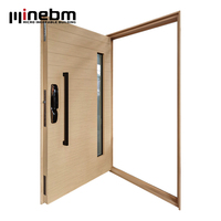 Porte d'entrée en acier Minebm de style américain classique avec bandes de sécurité antivol, porte pivotante en aluminium et bois