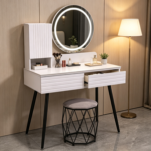 Modern Makeup <b>Vanity</b> With Lighted <b>Mirror</b> Storage Drawers Bedroom <b>Dressing</b> <b>Table</b> With Stool - Product Image 3